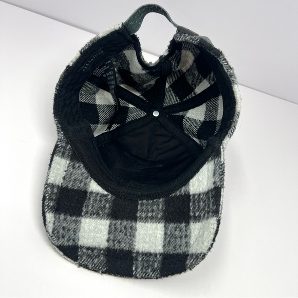 All Saints Check Baseball Cap Strapback Hat Black White Buffalo Check Fuzzy GUC - Picture 8 of 9